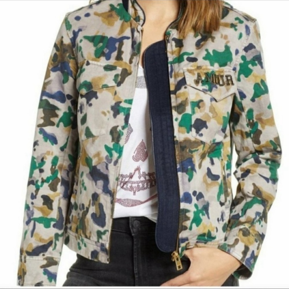 Zadig & Voltaire Kavy camouflage Amour Watercolor Camo Army Jacket size XS EUC